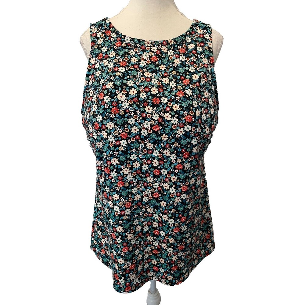 LANDS END Womens SWIM TOP Bathing Suit BLACK Orange Blue FLORAL Size 16DDD